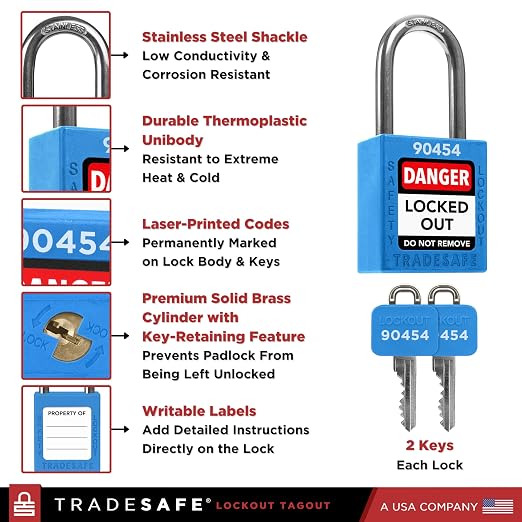 TRADESAFE Lockout Tagout Locks Set - 7 Blue Loto Locks, Lockout Locks Keyed Different, 2 Keys Per Lock, OSHA Compliant Lock Out Tag Out Padlocks, Safety Padlocks for Electrical Lockout Tag Out Kits