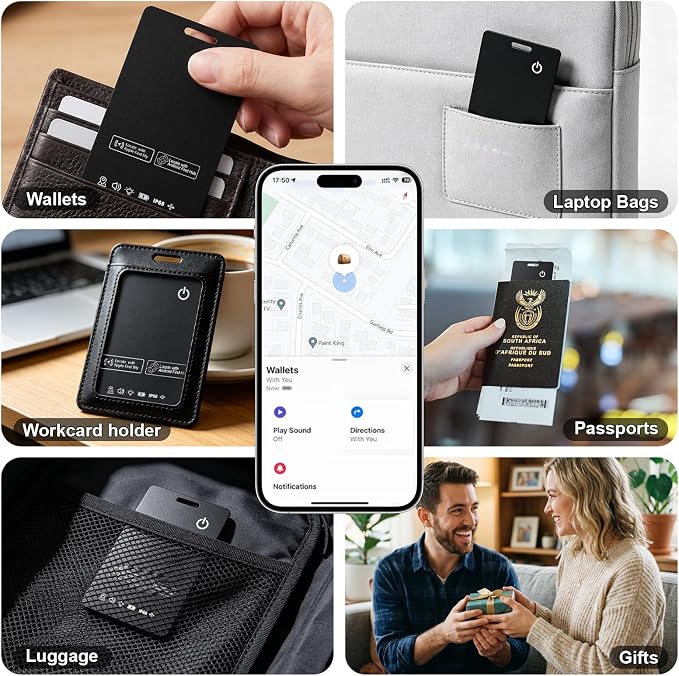 AirTag Card Pro Wallet Tracker 1.6mm for Android & iOS, Dual System Rechargeable Smart Card Work with Google Find Hub or Apple Find My APP, Item Finder Locator for Luggage/Suitcase/Bags. 1 Pack