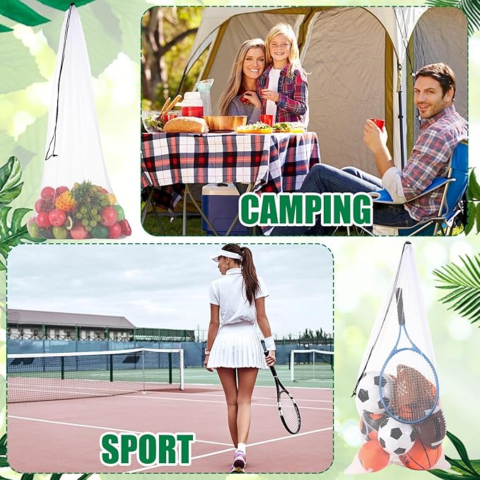 6 Pcs large Mesh Bag 24 x 48 inch Ball Mesh Drawstring Storage Sports Equipment Bag for Balls Beach