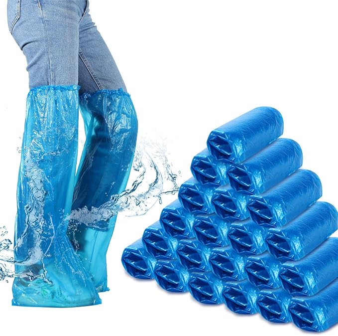 SATINIOR 40 Pieces/ 20 Pairs Disposable Boot Covers Long Plastic Waterproof Shoes Cover Over the Knee for Men Women Outdoor Rain and Snow