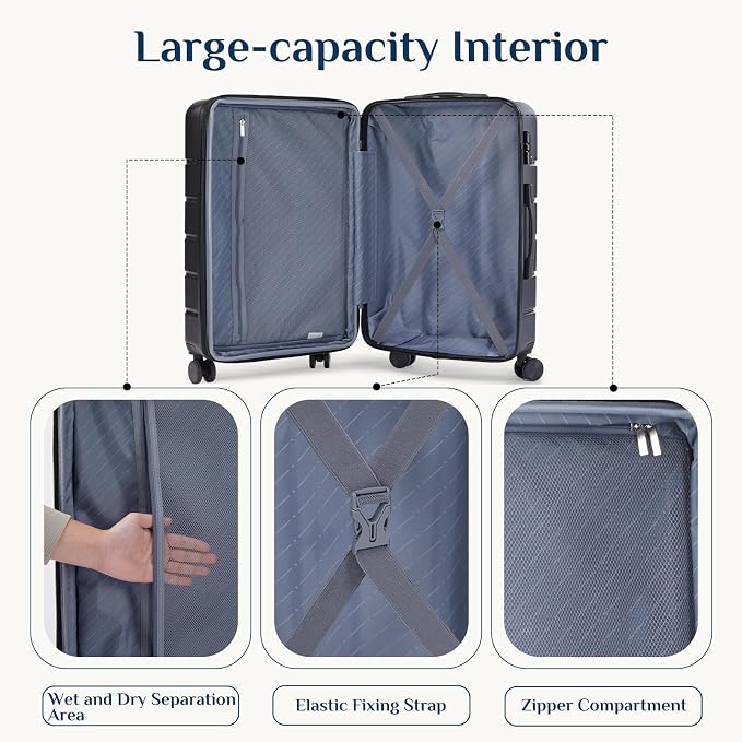 NEWBULIG 28 Inch Checked Luggage, ABS Hard Shell Lightweight Rolling Expandable Suitcase with Smooth Spinner Wheels and TSA Lock for Business Trips and Daily Vacations, Black