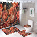 Floral Embellished High Heels Perfume Bathroom Rug Set 4 Piece with Shower Curtain Non Slip Bath Mat Set Microfiber Bathroom Decor Toilet Lid Cover U Shape Rug Waterproof Bathroom Accessories
