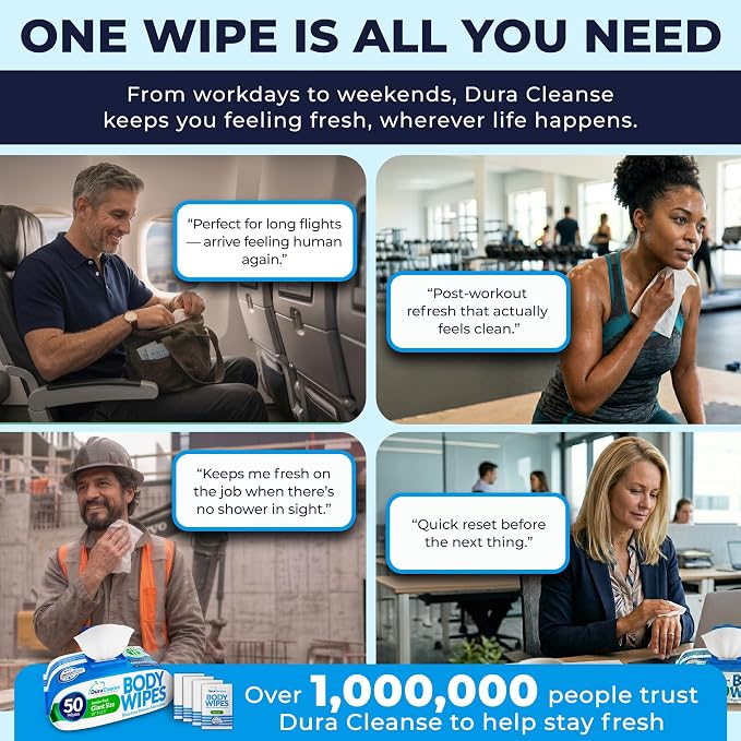XL Body Wipes for Adults Bathing – 50 Ct + 4 Travel Shower Wipes 10 x 11.5" Thick Cleansing No Rinse Bath Wash Sheets for Elderly, Incontinence, Men & Women, Camping Essentials Disposable Washcloths
