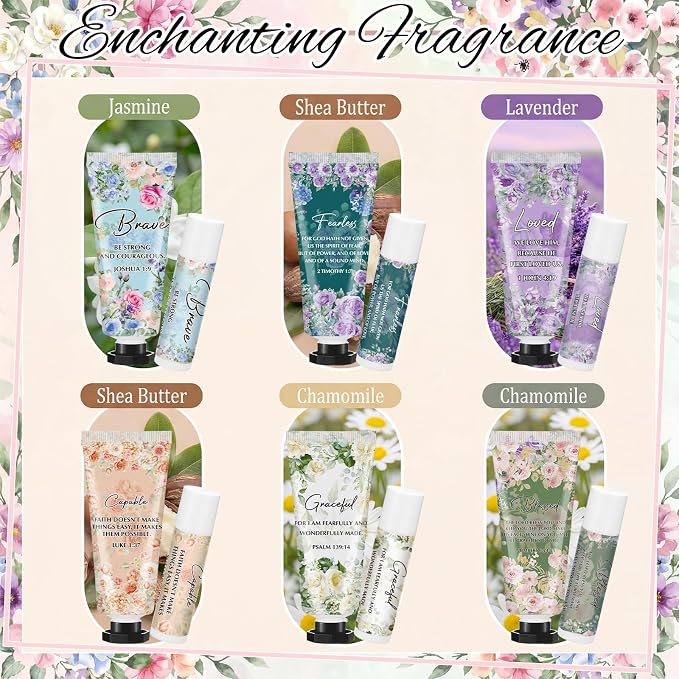 Loopeer 6 Sets Graduation Christian Hand Cream and Lip Balm Gift Set Christian Gift Bulk for Women Mothers Day Gifts for Church Travel Size Hand Lotion Bible Verse Lip Balm Bulk for Bridal Mom