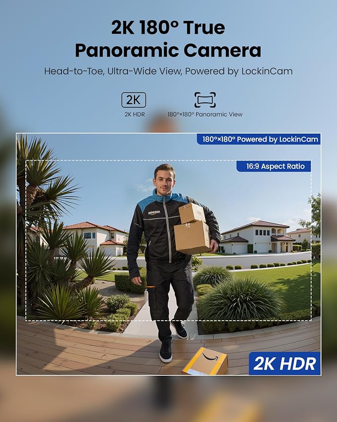 Lockin Venoris Plus - All-in-One Smart Lock for Front Door - Palm Vein & Fingerprint Keyless Entry- 2K 180° Ultra-Wide Camera, Night Vision, Built-In WiFi & 8GB Storage- No Monthly Fee- Dual Batteries