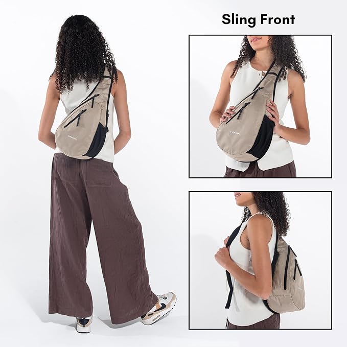 Sherpani Esprit, Anti Theft Sling Bag, Right-Handed Sling Purse, 10L Travel Bag, Crossbody Backpack, Travel Gift, Fits 10 Inch Tablet (Straw)