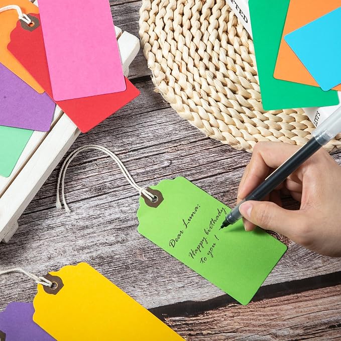 Outus 480 Pcs Manila Tags Rainbow Colors Gift Tags with String Attached Shipping Luggage Paper Tag Hanging Price Label for Christmas DIY Crafts Gift Holiday Party Favors