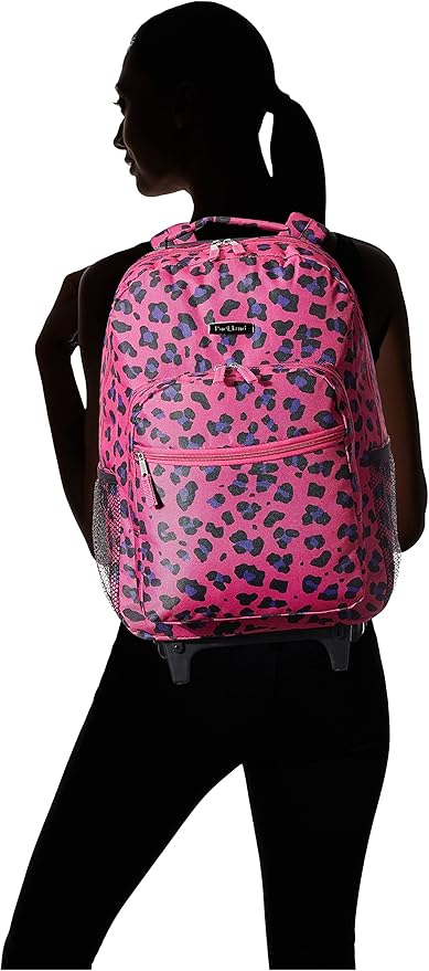 Rockland Double Handle 17" Rolling Backpack, Magenta Leopard