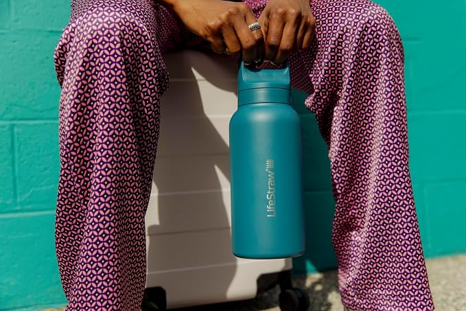 LifeStraw Go Series — Insulated Stainless Steel Water Filter Bottle for Travel and Everyday Use removes Bacteria, Parasites and Microplastics, Improves Taste, 1L, Nordic Noir'