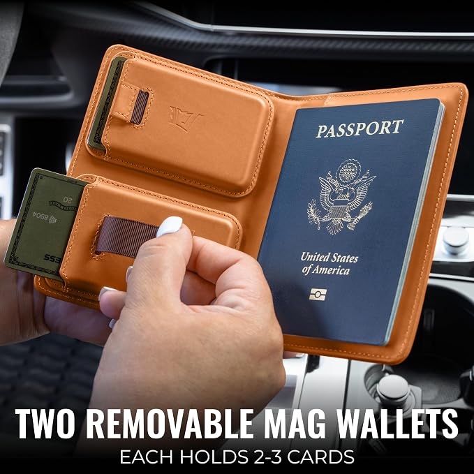 Kings Loot Passport Holder Wallet – RFID Blocking Leather Travel Wallet with Built-in Airtag Holder – Holds 1-6 Cards & Passport – Easy Pull Tab – Slim & Stylish Wallets (Honeywood)