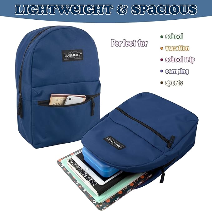 Trail maker Classic 17 inch Backpacks with Adjustable Padded Straps | School Backpacks for Girls, Boys (Navy)