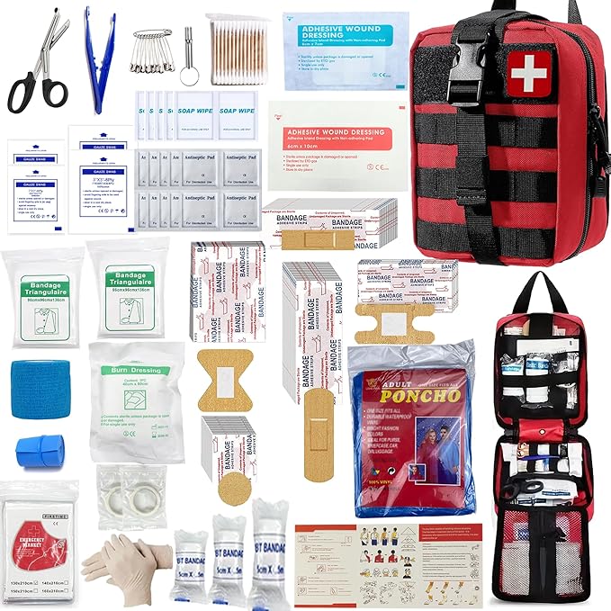293Pcs/set - First Aid Kit Molle Pouches Emergency Survival Kit Suitable for Outdoor Activities, Home, School, Hiking, Car Travel and Camping - Quick Response First Aid Essentials (Red)