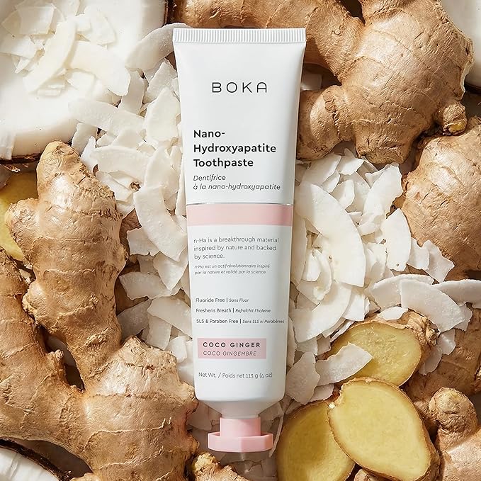 Boka Fluoride Free Toothpaste, Nano Hydroxyapatite Toothpaste, Appropriate for Sensitive Teeth - for Adult Oral Care - Coco Ginger Flavor, 1.3 Fl Oz 2Pk US Manufactured