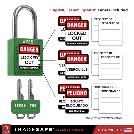 TRADESAFE Lockout Tagout Locks Set - 10 Green Lockout Locks Keyed Different, 2 Keys Per Loto Lock, OSHA Compliant Lock Out Tag Out Padlocks for Electrical Lockout Tag Out Kits