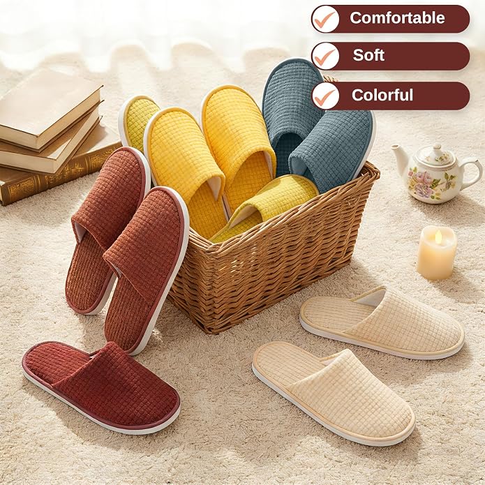Geyoga 12 Pair House Slipper for Guest Non Slip Disposable Slipper for Travel Washable Reusable Closed Toe Hotel Bridesmaid Indoor Spa Wedding Party Shoeless Home