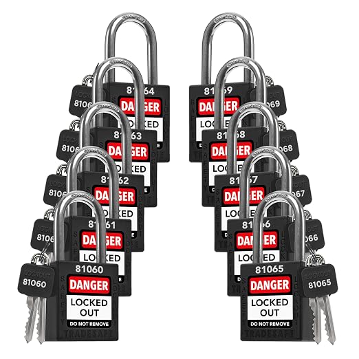 TRADESAFE Lockout Tagout Locks Set - 10 Black Lockout Locks Keyed Different, 2 Keys Per Loto Lock, OSHA Compliant Lock Out Tag Out Padlocks, Safety Padlocks for Electrical Lockout Tag Out Kits