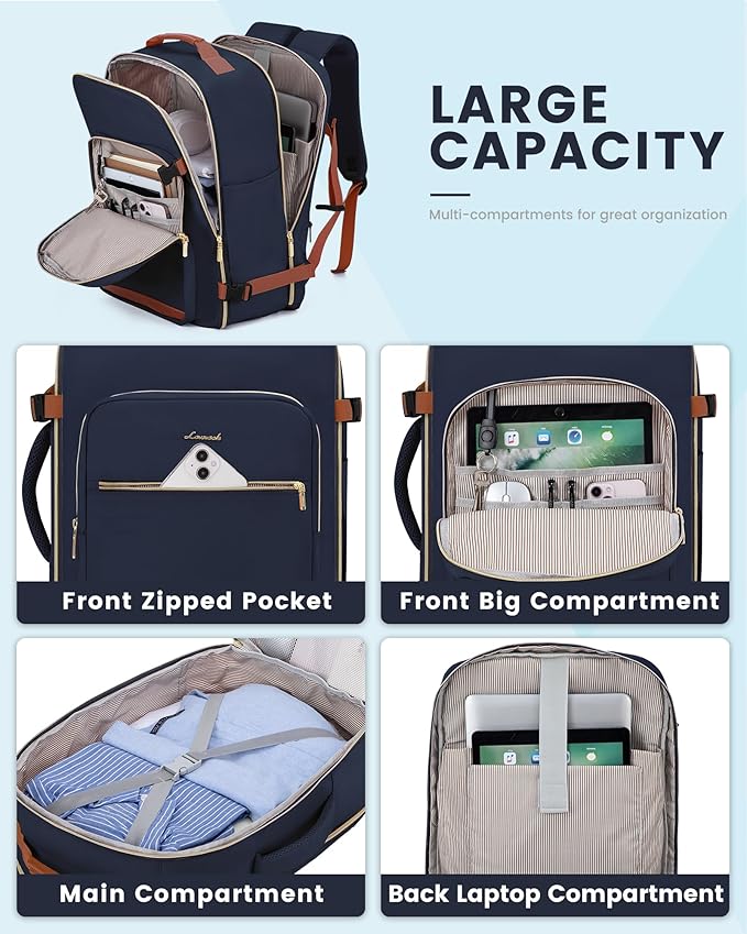 LOVEVOOK 40L Travel Backpack Flight Approved Carry on Backpack,3 Packing Cubes,Waterproof Personal Item Travel Bag,TSA Carry on Luggage Suitcase Travel Essentials,Gifts for Women & Men,fits 17" Laptop