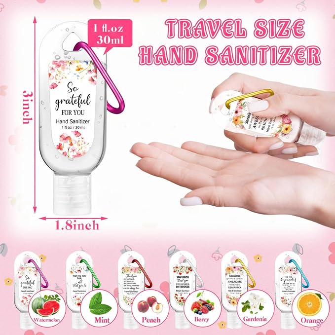 24 Pack Thank You Hand Sanitizer Keychain Bulk Mini Watermelon Hand Sanitizer Gel Scented 1oz Employee Appreciation Gift Bulk for Coworker Teachers Doctors Women Team Christmas Thanksgiving Party