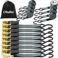 Ohuhu Ratchet Tie Down Strap 15 Ft - 500 lbs Load Cap with 1500 lbs Breaking Limit, Ratchet Tie Downs Logistic Cargo Straps for Moving Appliances, Motorcycle (Grey, 8-Pack)