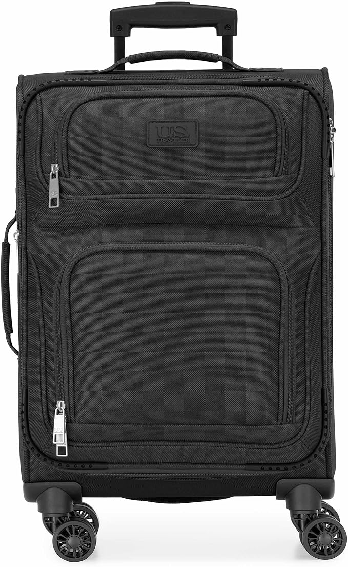 U.S. Traveler Rio Lightweight Softside Rolling Carry-on Suitcase, 4-Wheel Set, Black