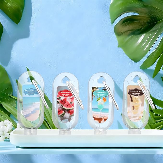 24 Pack Summer Scented Hand Sanitizers Keychain Gift Mini Hand Sanitizer Gel Bulk 1 oz Travel Size Gift Set Watermelon Fruit Scented Summer Party Favors Goodie Bag Stuffer Back to School