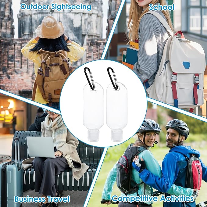 100 Pack 50ml Empty Travel Squeeze Bottles with Keychain Clips, Leak Proof Refillable PETG Bottles for Hand Sanitizer, Lotion, Toiletries, School, Office, Events and Party Favors
