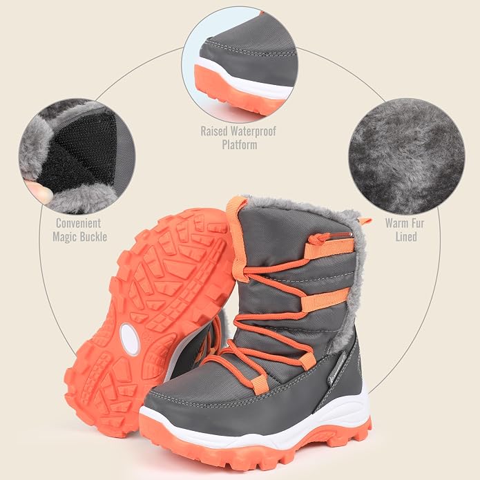 CIOR Winter Snow Boots for Boy and Girl Outdoor Waterproof with Fur Lined(Toddler/Little Kids)