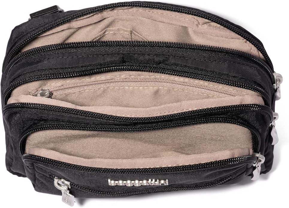 Baggallini Triple Zip Small Crossbody Bag for Women - Lightweight Convertible Fanny Pack Belt Bag