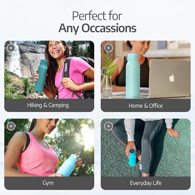 UVBRITE Go Self-Cleaning UV Water Bottle - 6 Bottles 18.6 oz Insulated Stainless-Steel Rechargeable Reusable Bottle Push Button Sterilization Travel Friendly