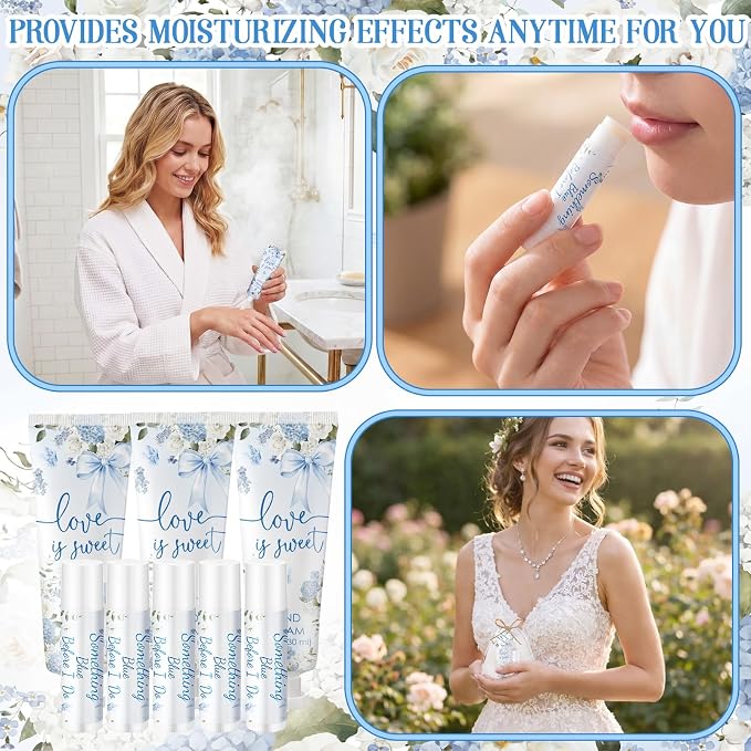 24 Sets Something Blue Before I Do Bridal Shower Hand Cream and Lip Balm Gift Floral Blue Bow Bridal Shower Favors for Guests Travel Size Love Is Sweet Hand Lotion and Lip Balm Bulk Party Supplies