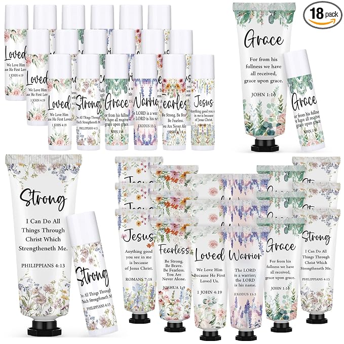 Loopeer 18 Sets Bulk Christian Hand Cream and Lip Balm Set for Women Religious Travel Size Moisturizing Lip Care Mini Religious Gifts for Women Coworker Appreciation Gift