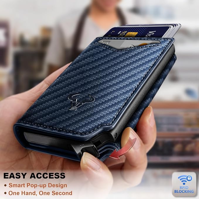 BULLIANT Men Wallet Leather Wallet Card Holders Money Clip for Men 10Cards-Magnetic Flip on Metal Case