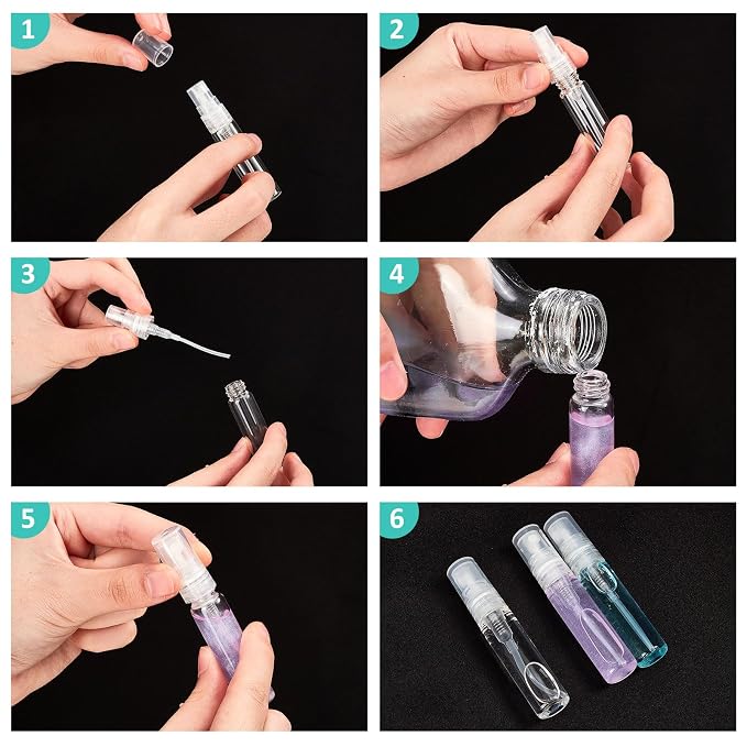 Zhehao 50 Pcs Mini Spray Bottles 5 ml Clear Glass Perfume Bottles Refillable Fine Mist Perfume Atomizer Portable Empty Sample Containers for Cleaning, Essential Oils, Travel (Clear Cap)