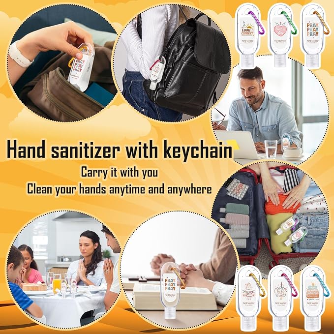 24 Pack Christian Hand Sanitizer Keychains Bible Verse Mini Hand Sanitizer Gel Keychains Bulk Travel Size Gift Religious Church Christian Gift for Christmas Thanksgiving Women Teacher Coworker