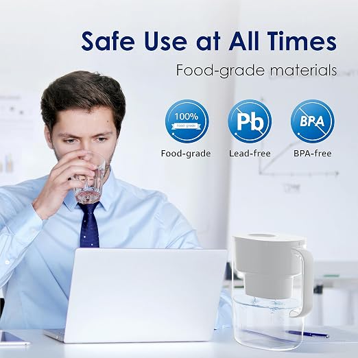 Waterdrop PT-07W Water Filter Pitcher, 10-Cup, NSF Certified, 200-Gallon Long-Life Filter, Improves Coffee & Tea Taste, Reduces PFOA/PFOS and Chlorine, 5X Longer Filter Life, White