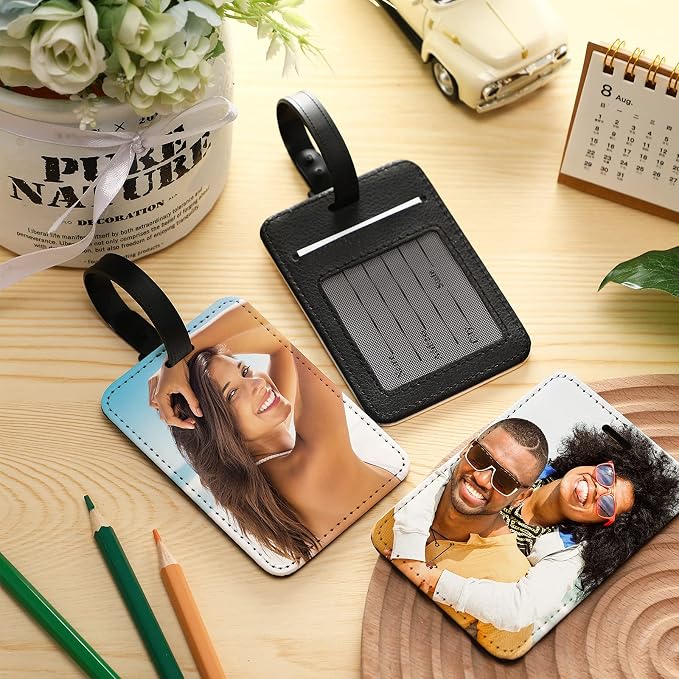 Frienda 8 Pieces Sublimation Luggage Tags Bulk PU Leather Name Label Blank Suitcase Heat Transfer Bag Card Business ID Card Holder Travel ID Tags for DIY Travel Suitcase Sports Bags Holder