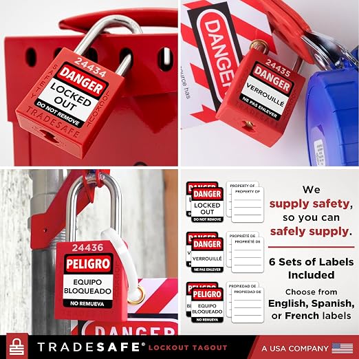 TRADESAFE Lockout Tagout Locks Set - 10 Red Loto Locks, Lockout Locks Keyed Different, 1 Key Per Lock, OSHA Compliant Lock Out Tag Out Padlocks, Safety Padlocks for Electrical Lockout Tag Out Kits