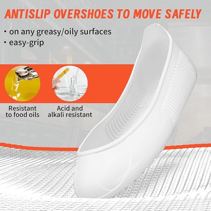 LG01 Crews Crew Guard Fuel oil Resistant (FO) Shoe Covers- CE/ASTM Anti-slip & Waterproof Rubber Overshoes for Work, Non-Slip Safety Protectors for Kitchen/Medical/Industry (White, S(US Women 3-5）)