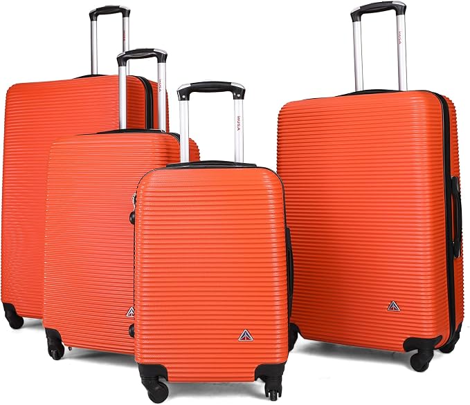 InUSA ROYAL Hardside Luggage Set with Spinner Wheel | Spacious Travel Suitcases with Ergonomic GEL Handle and Studs | (20/24/28/32) 4 Piece Luggage Set | Orange
