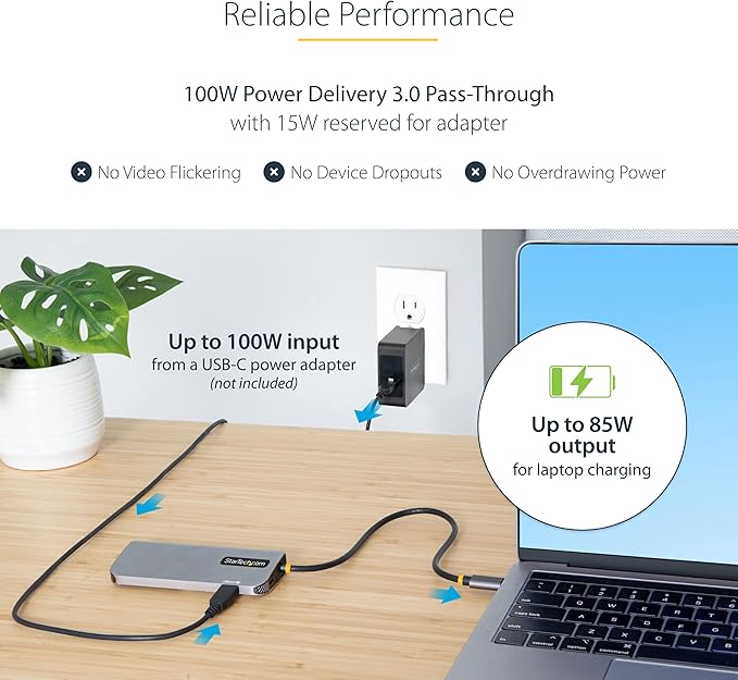 StarTech 6-in-1 USB-C Hub for Monitors, 4K 60Hz HDMI Video, HDR10, Gigabit Ethernet, USB 5Gbps Hub, 100W Laptop Charging with Cable Management for MacBook M1 M2 M3 M4 and Windows