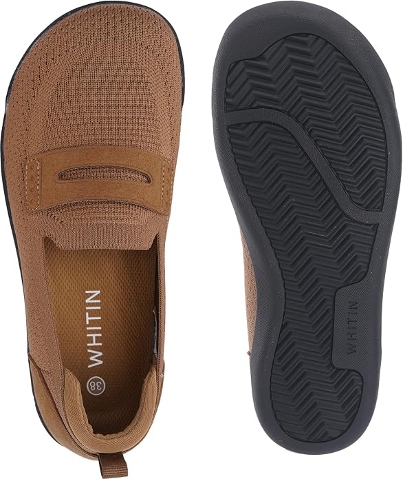 WHITIN Women's Round Toe Slip On Penny Loafers | Wide Barefoot Flats with Breathable Knit