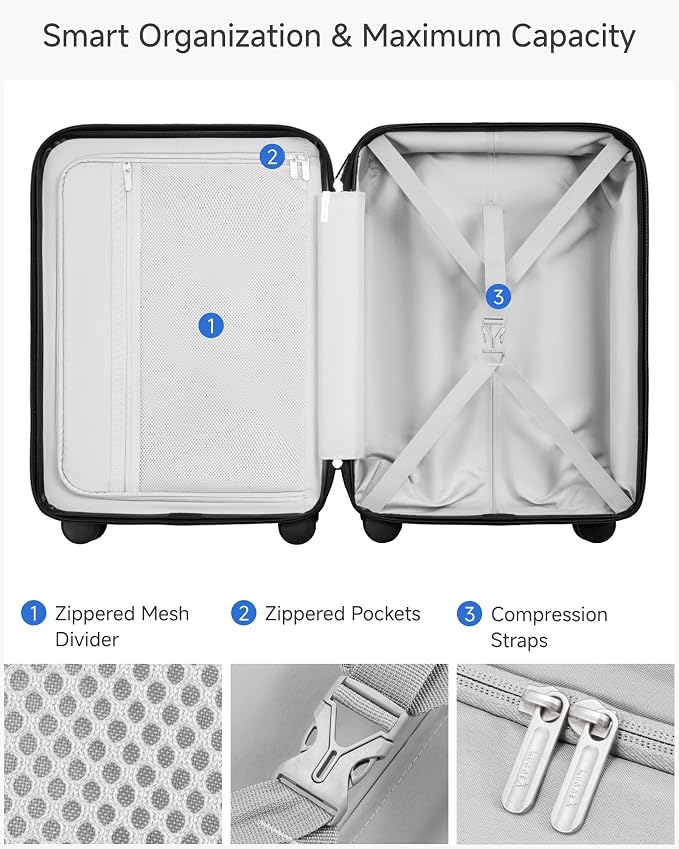 LUGGEX Carry On Luggage 22x14x9 Airline Approved, L2 100% PC Hard Shell Travel Suitcase with Smooth Spinner Wheels, TSA Lock (Silver, 20 Inch, 40L)