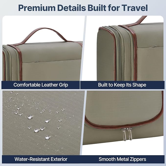ZAHNI Hanging Toiletry Bag for Men with 360° Hook, Large Toiletry Travel Bag, Bathroom Shower Organizer for Shaving, Grooming & Toiletries_Green