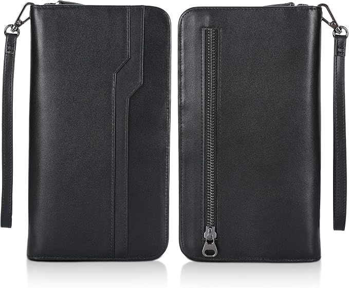 Polare Full Grain Leather Family Travel Passport Wallet and Documents Organizer RFID Blocking Case Holder Fits 6 Passports for Men and Women