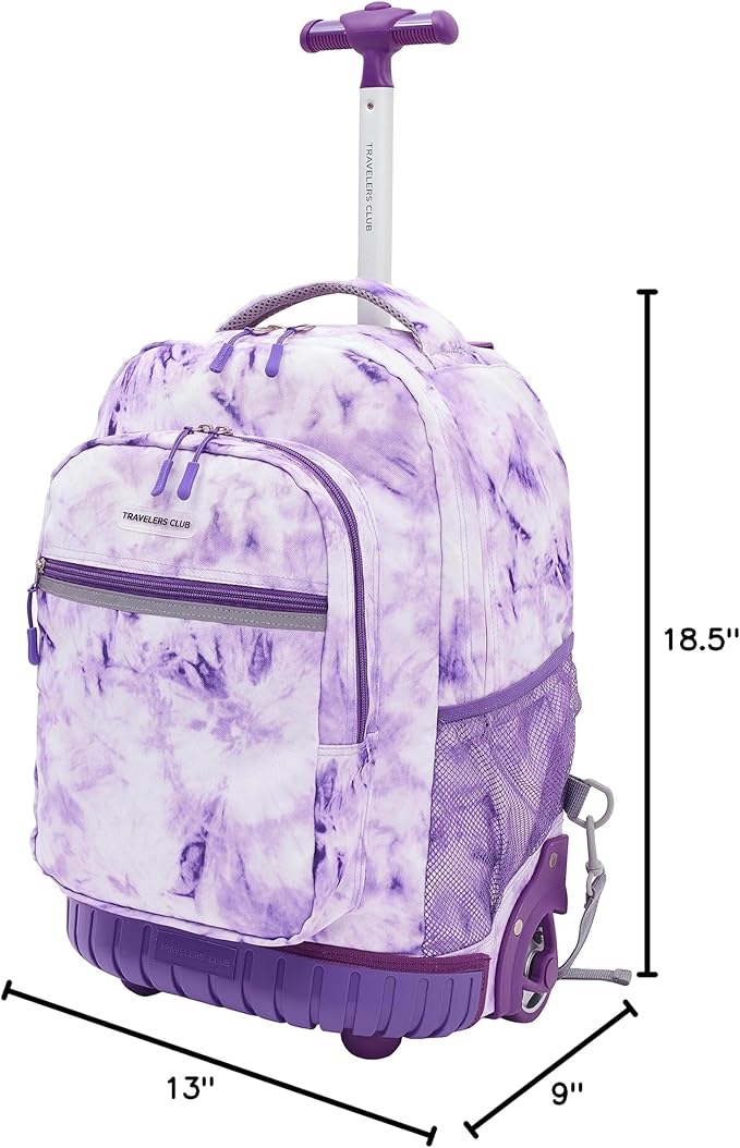 Travelers Club 18" Rolling Backpack with Shoulder Straps, Purple Tye