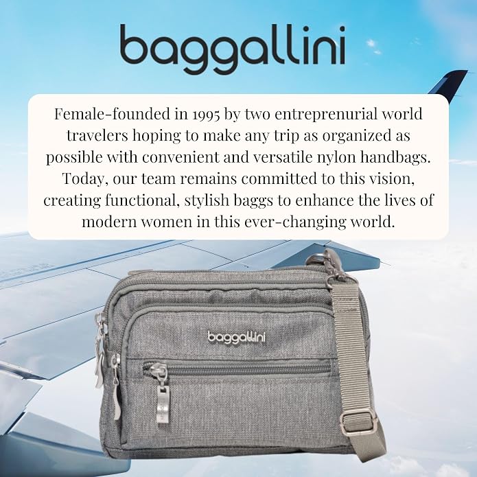 Baggallini Triple Zip Small Crossbody Bag for Women - Lightweight Convertible Fanny Pack Belt Bag