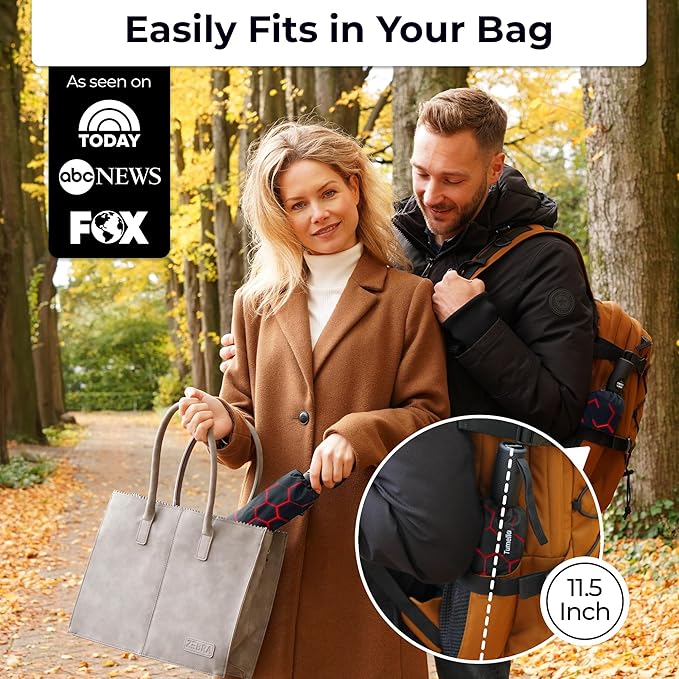TUMELLA Strongest Windproof Travel Umbrella (Compact, 100MPH Wind-Tested), Light, Portable, One-Handed Use, Automatic Folding Rain Umbrella, Durable, Premium Grip, Fits Car & Backpack