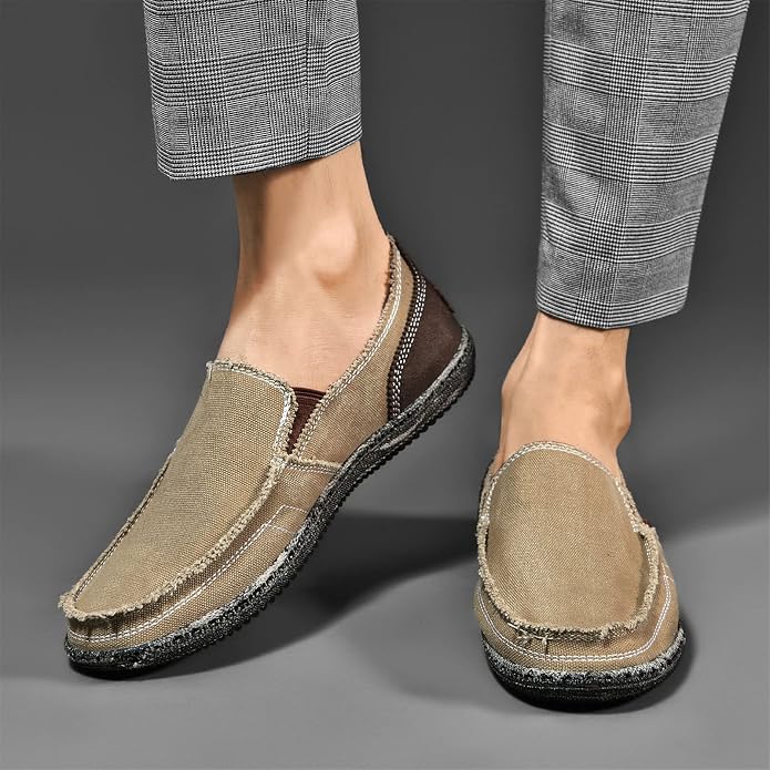 CASMAG Men's Casual Cloth Shoes Canvas Slip on Loafers Leisure Vintage Flat Boat Shoes