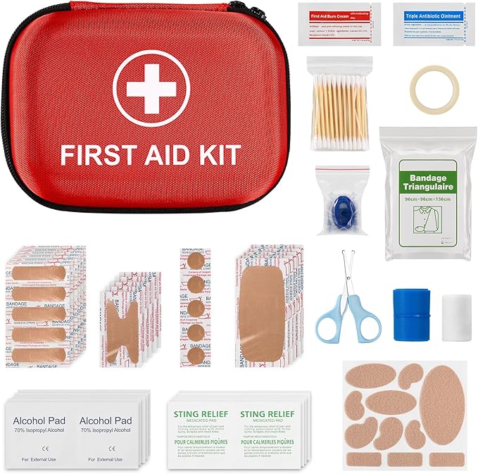 Mini First Aid Kit, 115 Piece Hard-Shell Portable EVA Emergency Medical Kit, Suitable for Home, Travel, Outdoor, Camping, Office, Car, Hiking, and School