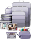 Veken 11 Set Compression Packing Cubes for Travel Essentials,Compressible Expandable Large Luggage Suitcase Organizer Bags for Clothing,Durable Space Saver Storage Bags with Toiletry Bags(Purple Gray)
